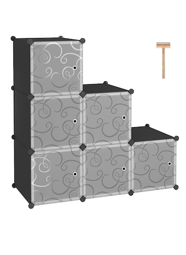 Cube Storage Organizer with Doors, 6-Cube Shelves, Closet Cabinet, DIY Plastic Modular Bookshelf Ideal for Bedroom, Living Room, 36.6&rdquo;L x 12.4&rdquo;W x 36.6&rdquo;H Black