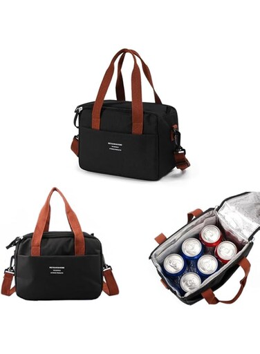 Azonee Reusable Lunch Bags, Stylish Insulated Lunch Bag for Women/Men - Durable Lunch Tote with Adjustable Strap, Ideal for Work, Picnic, and Beach - Reusable Lunch Box with Thermal Insulation (Black)