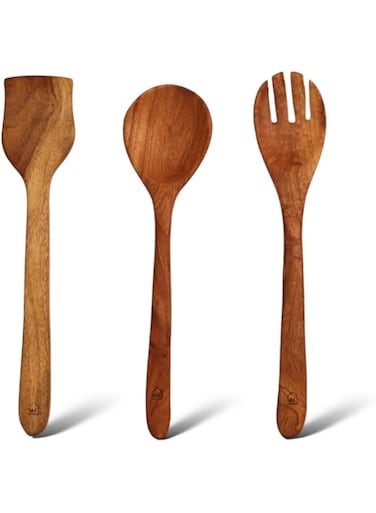 Vesta Homes Neem Wood Spoon/Compact Flip/Spatula/Ladle for Cooking Dosa/Roti/Chapati   Kitchen Tools   No Harmful Polish   Naturally Non-Stick   Handmade   Height- 12inch (Set of 3 (II))
