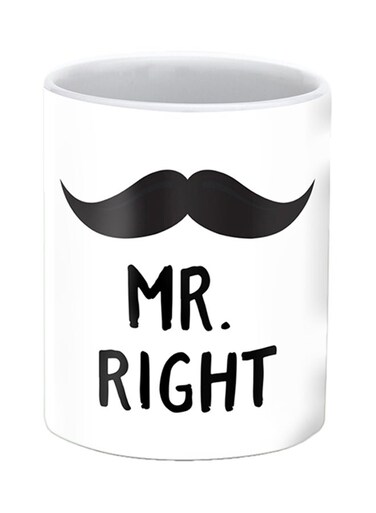 Mr. Right Printed Ceramic Mug White/Black