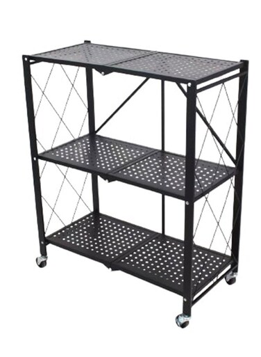 Time Foldable Storage Rack 3 Layers With Wheels Black 34x71x85cm