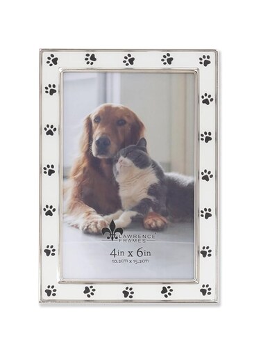Lawrence Frames 4x6 Silver Metal and White Enamel Picture Paw Print Design