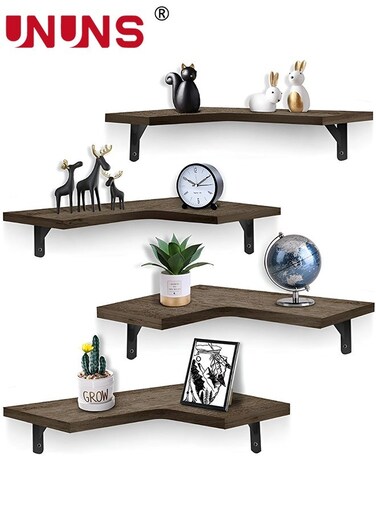 Floating Corner Shelves,Wall Shelves Set of 4,Wall Mounted Wood Shelves For Home Decor,Bedroom,Living Room,Bathroom,Kitchen,Office