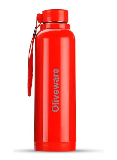 Aura Insulated Stainless Steel Bottle - Red   Keep Hot &amp; Cold for Long Hours   Fits Bags &amp; Fridge   Strap for Easy Carry - 750ml