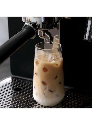 Tumbler Stripe Glass Cup,Clear Coffee Cup Drinking Glasses for Water,Coffee, Juice, Soda 8.5x8.5x15 cm