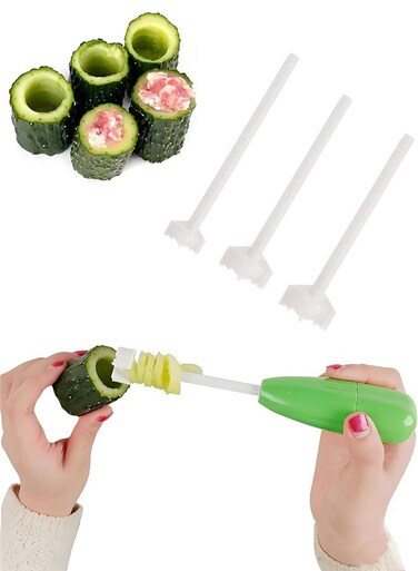 Corkscrew,Hollow-Out Veggie Drill,4 Sizes Replaceable Head Vegetable Spiral Cutter Digging Tool Kitchen Gadget,Easy Remove The Seeds Of Your Veggies &amp; Fruits