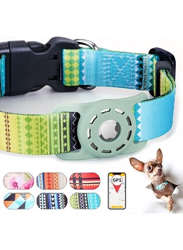 Azonee AirTag Dog Collar, Padded Apple Air Tag Dog Collar, Adjustable Air Tag Accessories Pet Collar, Nylon Pet Collars for Large Dogs, Heavy Duty Dog Collar with AirTag Holder Case (Dog M, Green)