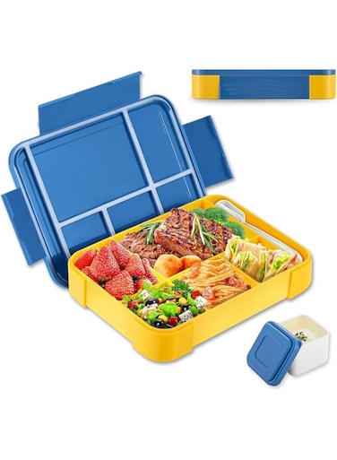 HAENJA Bento Box for Adult Kids, BPA-Free 5 Compartment Lunch Box Containers with Utensil Set, Leak-Proof Salad Snack Boxes, Microwave and Food-Safe (Blue)