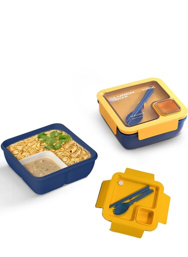 1100 ML Kids Lunch Box for Adults With 2 in 1 Spoon &amp; Chopsticks   2 Compartment Leak Proof Tiffin Box for School, College &amp; Office   Bento Box for Kids   Adults Lunch Box for Kids Yellow