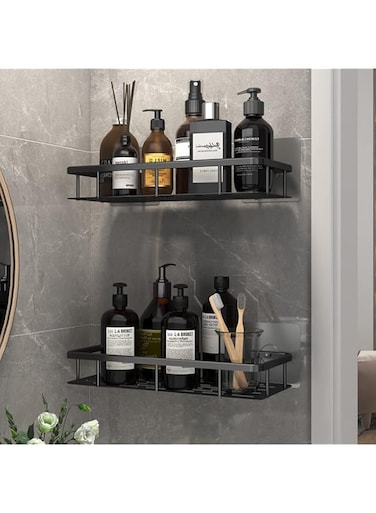U-HOOME Shower Caddy Shelf, 2 Pack Bathroom Shelves No drill Corner Shelf Shampoo Holder Storage Rack for Bathroom Toilet Kitchen Organizer (2 tier-Square)