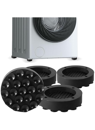 Washer Dryer Anti Vibration Pads, 4 Pcs Noise Cancelling Washing Machine Support with Suction Cup Feet, Fridge Leveling Feet, Anti Walk Pads Shock Absorber, Protects Laundry Room Floors, Black
