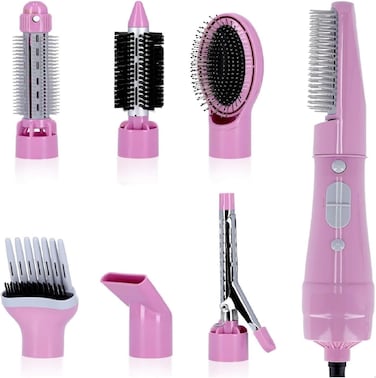 7-in-1 Hair Styler Kit for Women   Hot Air Brush, Curling Iron, Straightener, Volumizer &amp; Comb Attachments   Multifunctional Blow Dryer Brush Set for All Hair Types &ndash; Pink