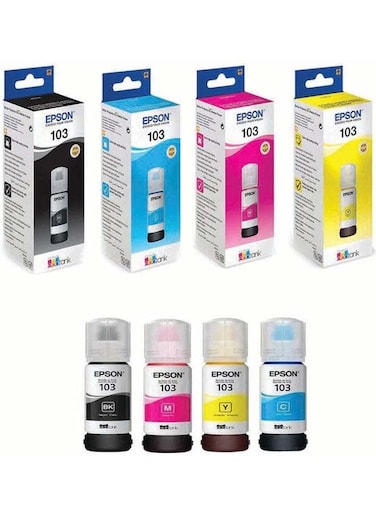 Pack of 4 Epson 103 Ink Bottle Set Black, Cyan, Yellow &amp; Magenta