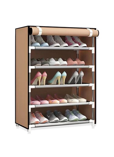 5 Tiers Shoes Rack with Dustproof Cover Adjustable Tall Shoe Storage Hold 15 Pairs of Shoes Cabinet Closet Shoe Organizer Shelf Doorway Corridor 30x60x90cm, Brown
