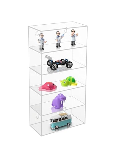 BELLE VOUS Acrylic Wall Shelf - 18 x 9 x 37 cm - Floating Shelf with 5 Shelves - Small Wall Shelf for Toys, Figurines, Gems, Rocks and Liqueur Glasses