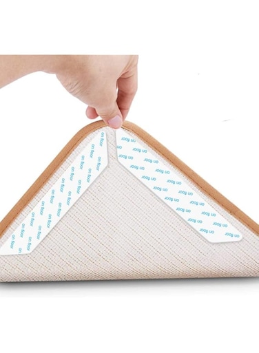 GLOBAL Rug Grippers, 16 pcs Double Sided Washable Removable Anti Curling Corner Carpet Gripper, Non Slip Adhesive Rug Tape for Hardwood Floors and Tile (16Pcs)