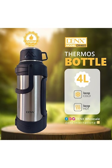 Denx 4L Stainless Steel Thermos Bottle with Leak-Proof Lid