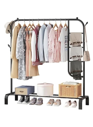 Freestanding Metal Clothes Rail and Storage Shelf, Heavy-Duty Coat Rack and Shoe Bench