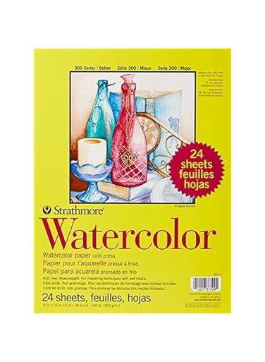 Strathmore 300 Series Cold Press Watercolor Paper, 361-9, Pack of 1 x 24 Sheets