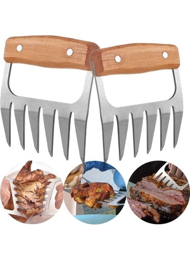 BBQ Claws, Meat Grinder Claws, Stainless Steel Pulled Pork Claw, Corrosion Resistant High Temperature Wood Handle, Gift for Dad Stocking Stuffers, Pulled Pork Claw BBQ Tools for Chefs, 2 pcs
