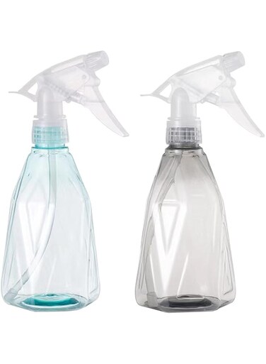 Qiccijoo Plastic Spray Bottles 2 Pack 500ml/17oz Empty Spray Bottles for Cleaning,Hair, Solutions, Plants, Pets(Green &amp; Grey)