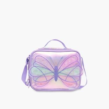 Lunch/Cooler Bag-Butterfly-1 Cmprt- (Glitter+Leather) Purple \ 22X20X12
