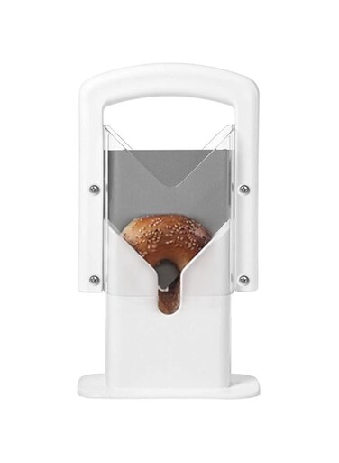 Haayymo Bagel Slicer, Safety Handle，Bagel Cutter Stainless Steel (White)