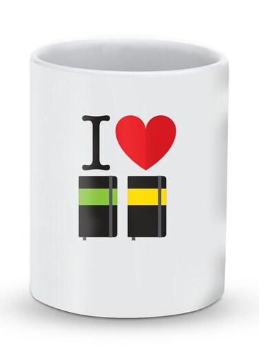 Premium I Love Notebook Designer Mug White/Red/Black