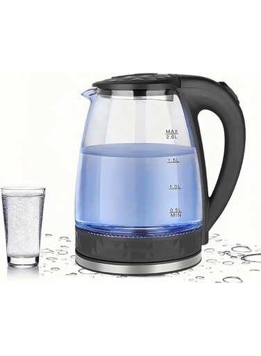 ADVANLUXE 2.0 Liters Borosilicate Glass Electric Kettle With Stylish Blue LED Interior, Fast Boiling Auto Shut Off Boil-Dry Protection Stainless Steel Filter BPA Free Hot Water Boiler