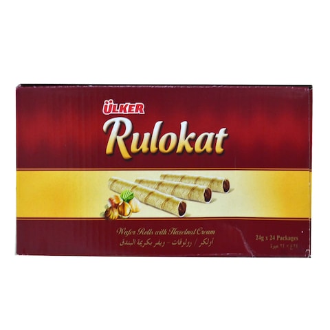 Ulker Rulokat Hazelnut Cream Wafer Rolls, 24g