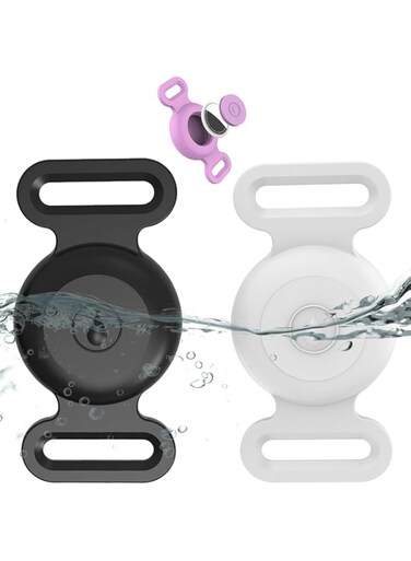 Tyanuzz Waterproof Airtag Dog Collar Holder Compatible with Apple AirTag, Silicone Waterproof Air Tag Case for Dog Collar, Anti-Lost AirTag Holder for Pet Cat Dog GPS Tracker (2 Pack, Black &amp; White)