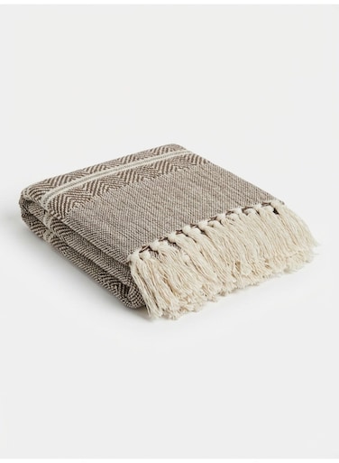 130 x 160 cm Premium Tribal Cotton Throw Blanket in Mocha Brown Boho Decorative Woven Sofa Cover Cozy Fringed Bed Runner 400GSM Thick Couch Accessory