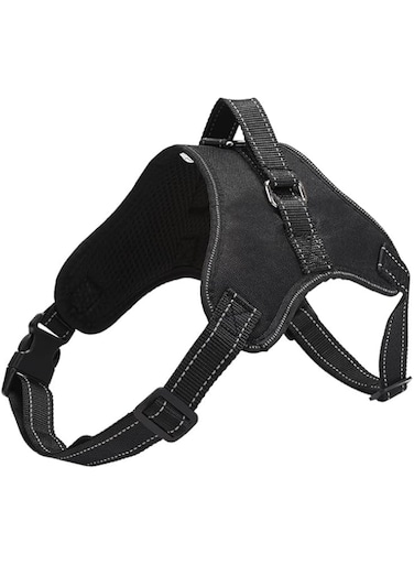 No Pull Reflective Adjustable Dog Harness with Handle (Black, L)