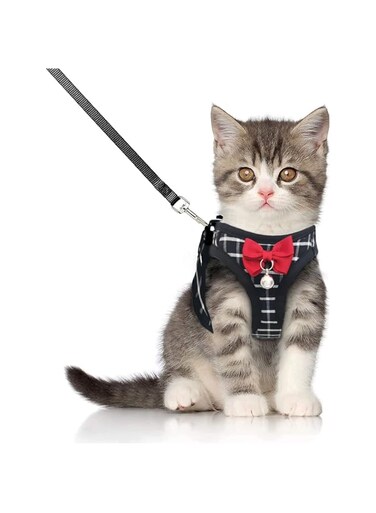 BLUWTE Cat Harness and Leash,Breathable Dog Harness,Pet Harness,Cats Leash and Harness Set for Puppy Cat Rabbit (Black, XS)