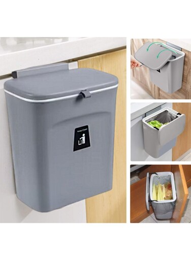 2.4 Gallon Kitchen Compost Bin for Counter Top or Under Sink, Hanging Small Trash Can with Lid for Cupboard/Bathroom/Bedroom/Office/Camping, Mountable Indoor Compost Bucket