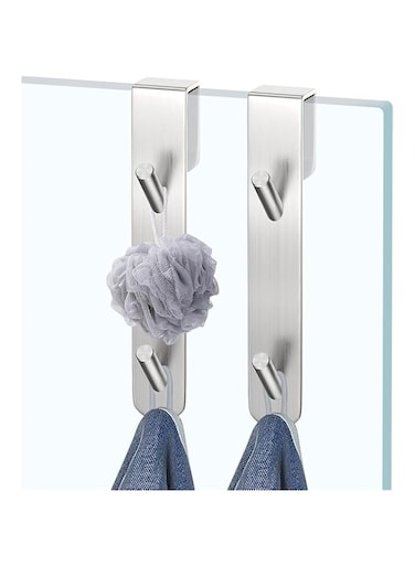 Zurligi 2 Pack Shower Door Hooks, Upgraded Heavy Duty Drilling-Free Extended Shower Towel Hooks for Bathroom Frameless Glass Shower Door, Over The Door Towel Hooks