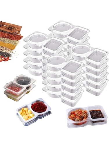 SLEEPHEAD&reg;Snack Box with Compartments,20pcs Reusable Snack Packs 2 Compartments, Double Condiment Containers with Lids, Portable Reusable Sauce Container,for Condiment, Dip, Sauce, and Snacks