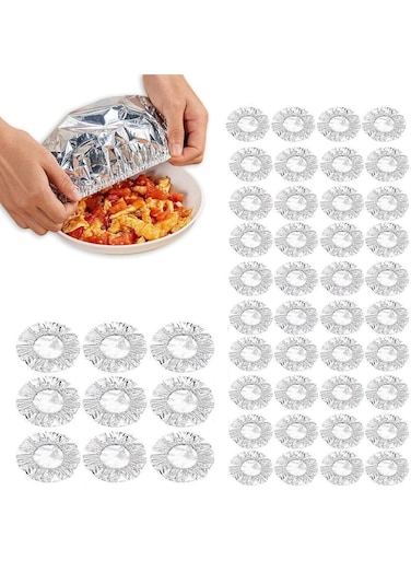 100PCS Aluminum Foil Food Covers, Elastic Stretch Bowl Covers, Reusable Kitchen Storage, Adjustable Lid