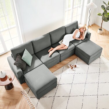 Karnak Linsy Salon 4-Seater U-Shape Polyester Sofa - Grey