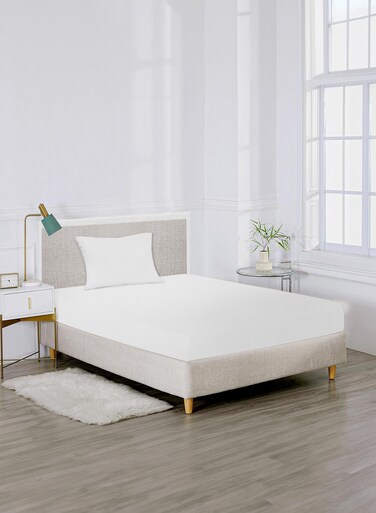 Linen Single Striped Fitted Elastic Bedsheet with 1 Pillow Case 90 x 190 Cm White