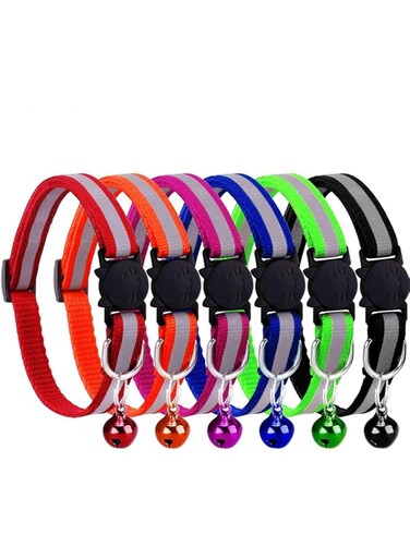 DELFINO Cat Collar, Reflective Cat Collars with Bells and Safety Quick Release Buckle, Adjustable 19-32cm, Easy to Put On and Take Off Suitable for Most Domestic Cats (6PCS+ID tags)