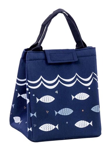 Waterproof Fish Printed Thermal Insulated Lunch Bag Blue/White