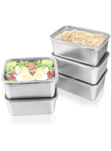 POVOND 5pcs Stainless Steel Food Containers with Lids, Stacking Snack Container, Reusable Containers For Snacks, Prep Containers Metal Lunch Container for Office