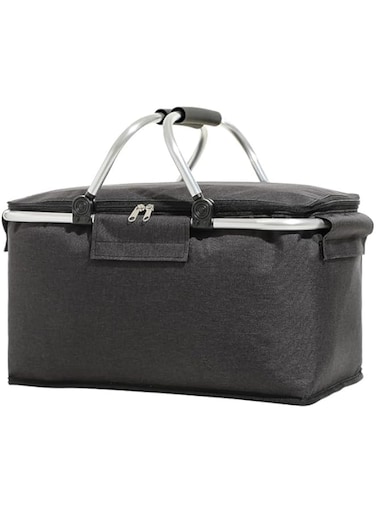 MIXDE LANOUOGGK Picnic Basket -Grocery Basket- Laundry Basket -Market Basket-Insulated Strong Aluminum Frame Basket (Black)