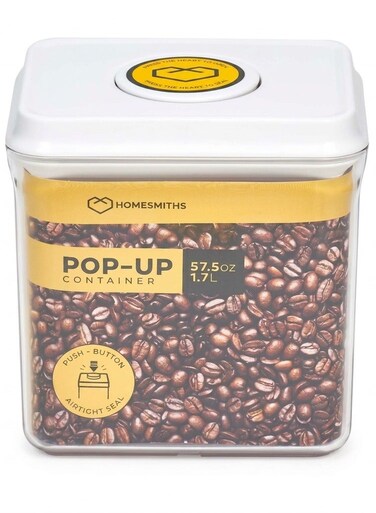 Airtight 1.7L Square Storage Container with Pop-Up Lid, L 16 x B 16 x H 10.5 cm   Clear BPA-Free Kitchen &amp; Pantry Organizer for Dry Goods, Snacks, Coffee, Rice &amp; Flour