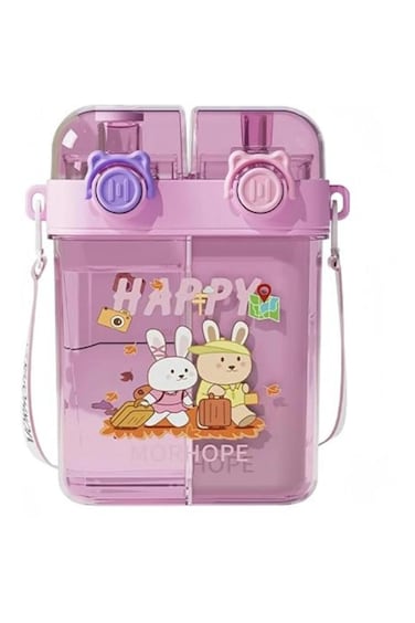 Kids Water Bottle with Straw, Cute Leak-Proof Dual Drink Cup, BPA-Free, Large Capacity for School