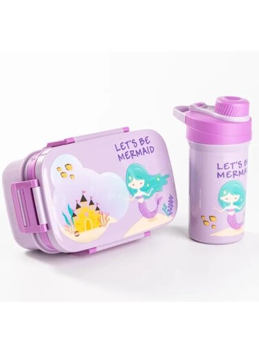 Kids Mermaid Lunch Box and Water Bottle Set, Purple, Castle Design