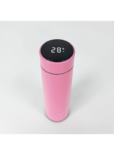 Temperature Display Vacuum Insulated Water Bottle Stainless Steel Sports Thermal Travel Mug with LED Temperature Display Leak Proof Hot and Cold for 24 Hours Thermos (PINK)