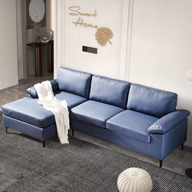 Karnak Rossi 3-Seater L-Shape Leather Sofa - Blue