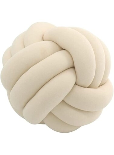 Byitre Super Soft Knot Ball Pillow Velvet Round Throw Knotted for Home Sofa Bedroom Decor &amp; Photography Props Decorative(Ivory,10.6'') 11''